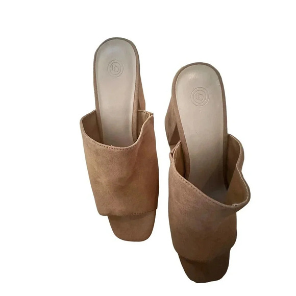 Urban Outfitters Taupe Faux Suede Platform Block‎ Heel Slip On Mule Sandals 10M - Picture 5 of 8
